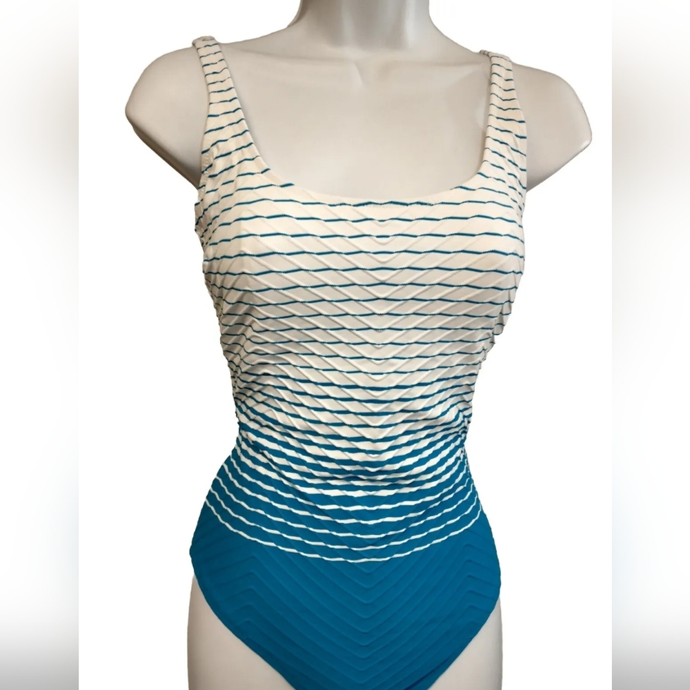 Gottex One Piece Striped Swim Suit Built-in Bra Size 14